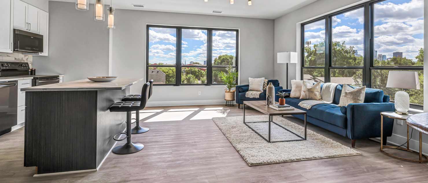 Living Room with View of Kitchen