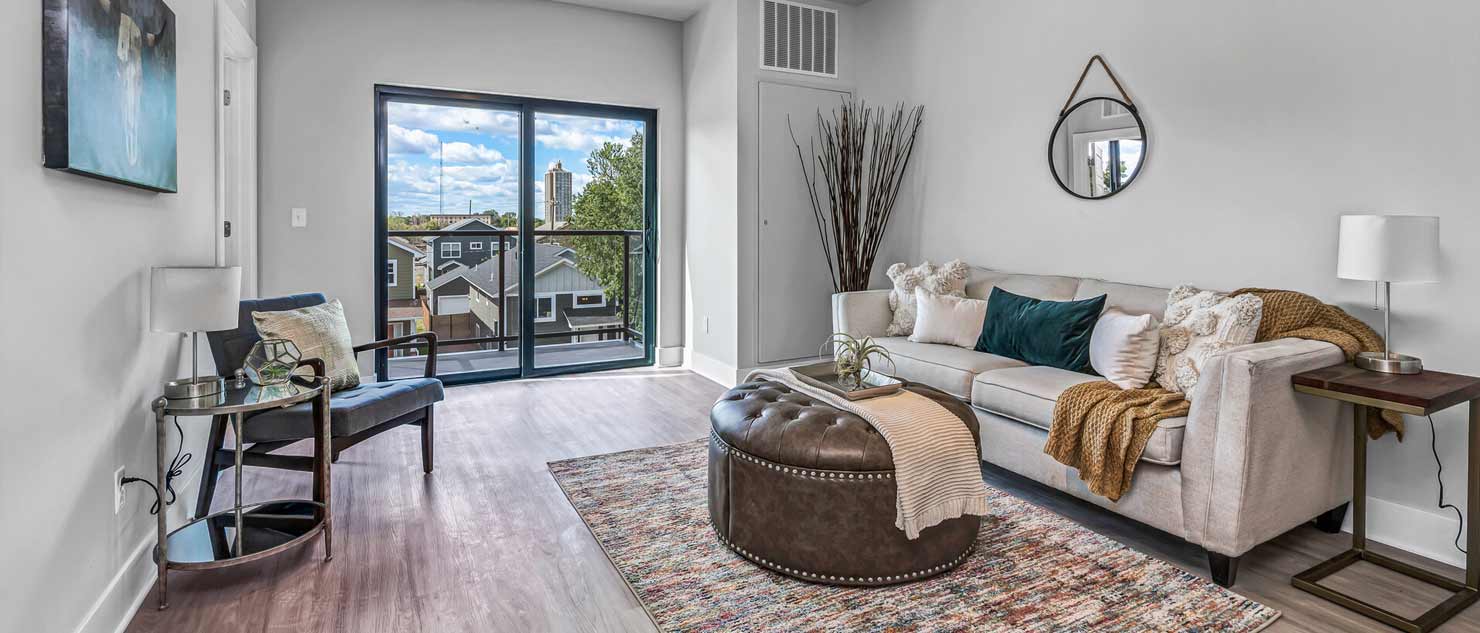 Living Room with Leather Ottoman