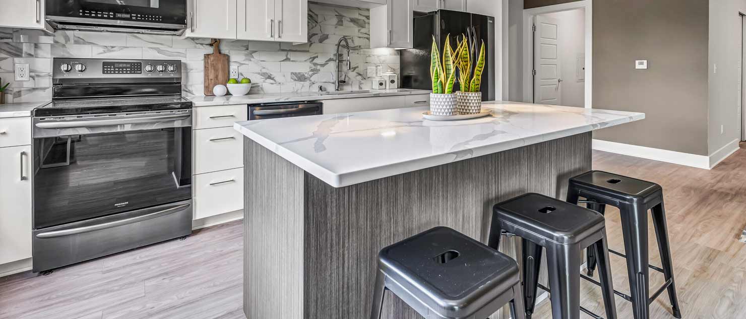 Kitchen with Metal Barstools